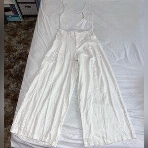 NEW HOUSE OF HARLOW 1960 2 PIECE LINEN BLEND CROP TANK TOP WIDE LEG PANTS SMALL